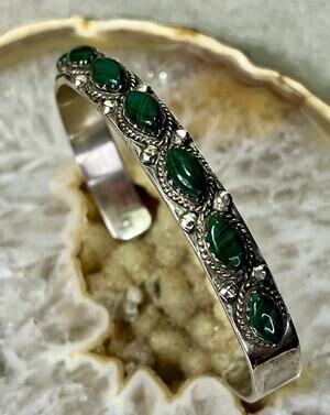Sterling Silver Malachite Cuff Bracelet Navajo Style Southwestern Jewelry NEW
